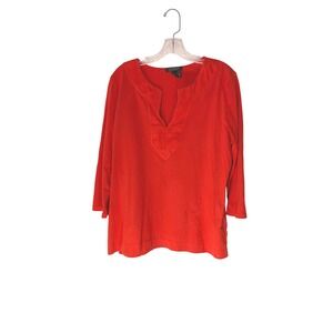 Lauren Ralph Lauren Top Women's Orange Basic Casual V-Neck Cotton Classic XL